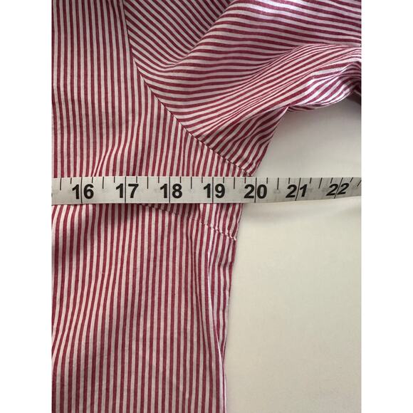 Solitaire Dark Pink Pinstripe‎ Bell Sleeve Blouse Sz S Cotton Blend Flared - Picture 7 of 11